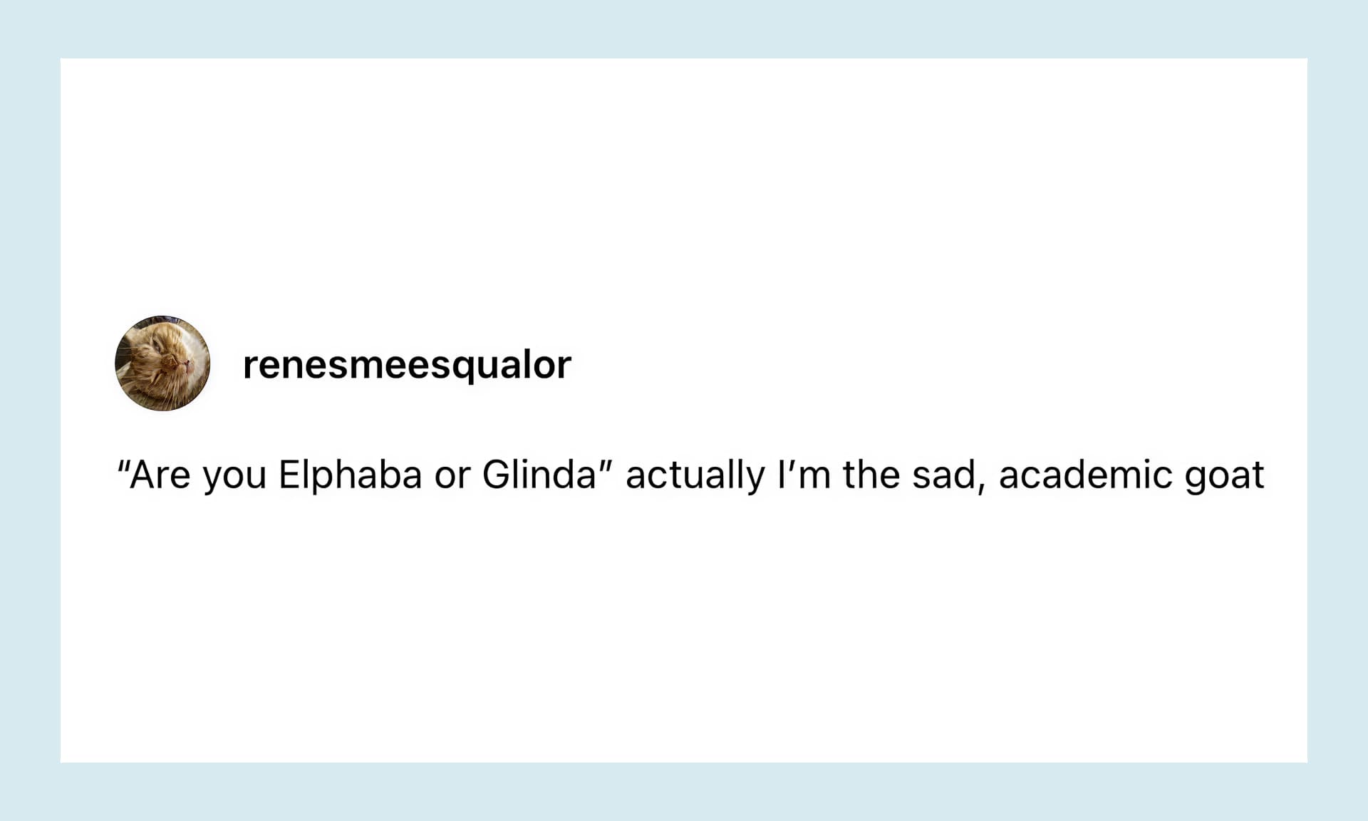 “Are you Elphaba or Glinda” actually I’m the sad, academic goat
