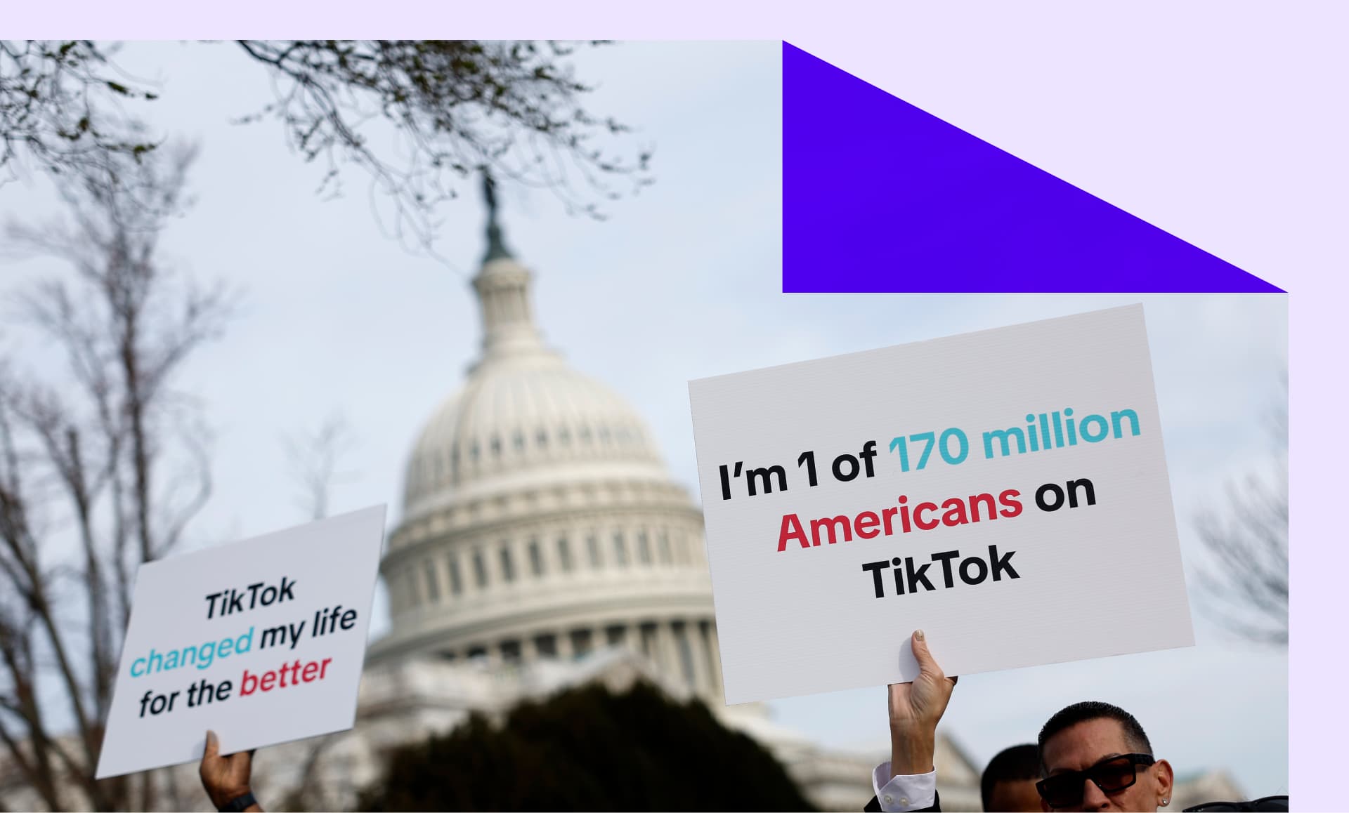 Participants hold signs in support of TikTok outside the U.S. Capitol Building on March 13, 2024 in Washington, DC.