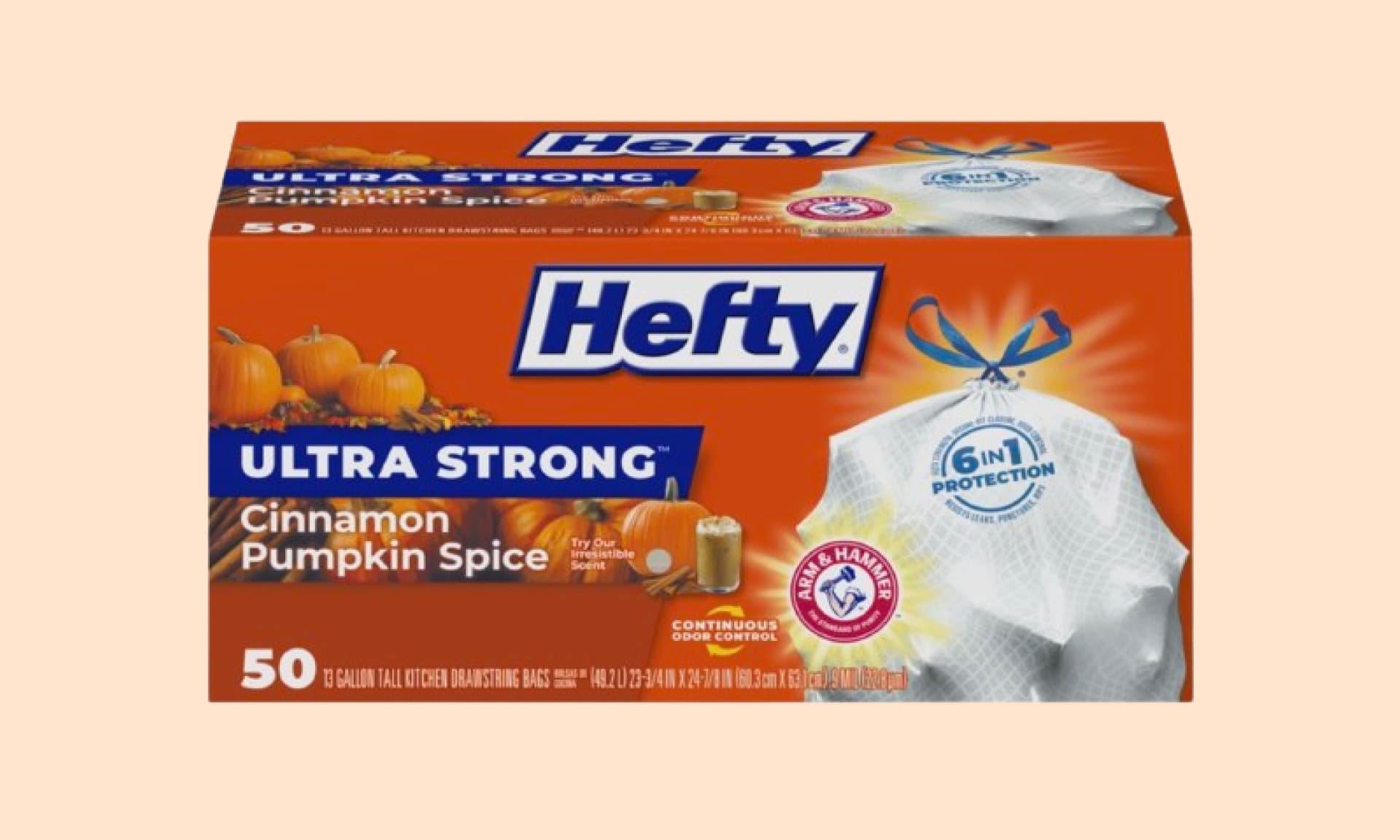 Hefty Ultra Strong Cinnamon Pumpkin Spice trash bags